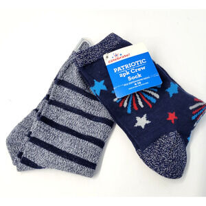Way To Celebrate Crew Socks Womens 9-11 Blue Patriotic Fireworks 2 Pack New